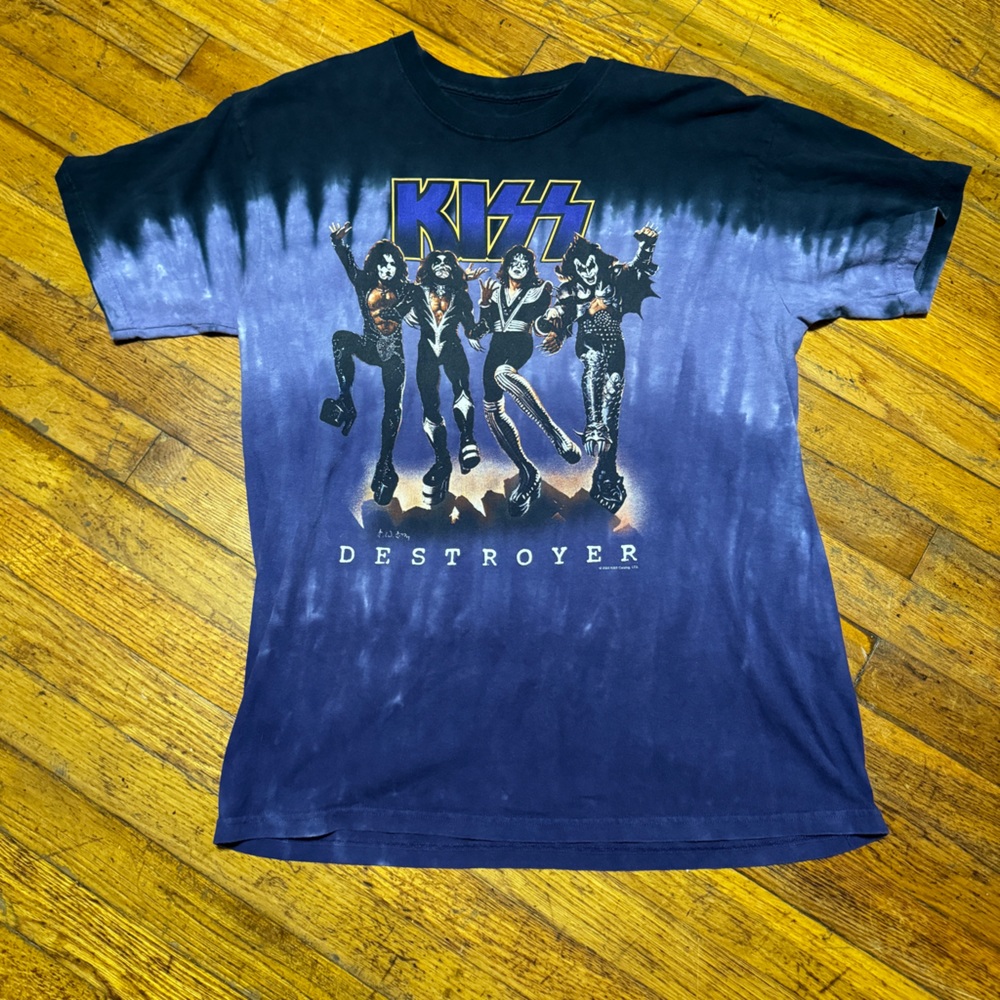 Vintage KISS Destroyer T-Shirt Tie Dye Liquid Blue Tag Size Large 2005